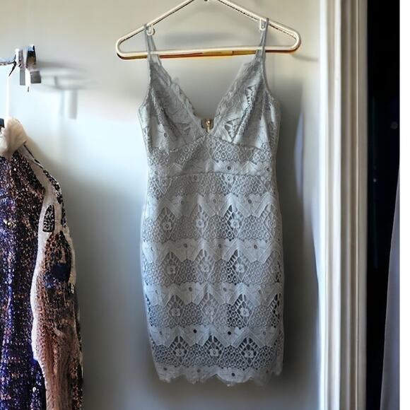 Lulus Women’s XS Light Blue Crochet Fully Lined Sleeveless Mini Dress - Picture 1 of 5